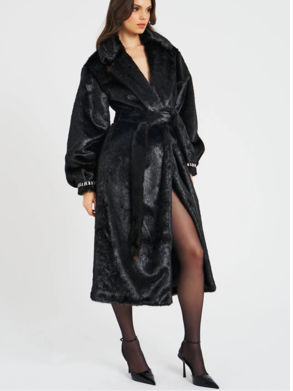🆕 Faux Mink Belted Maxi Coat Warm Luxe Soft Winter Staple Oversized XL Glamorous